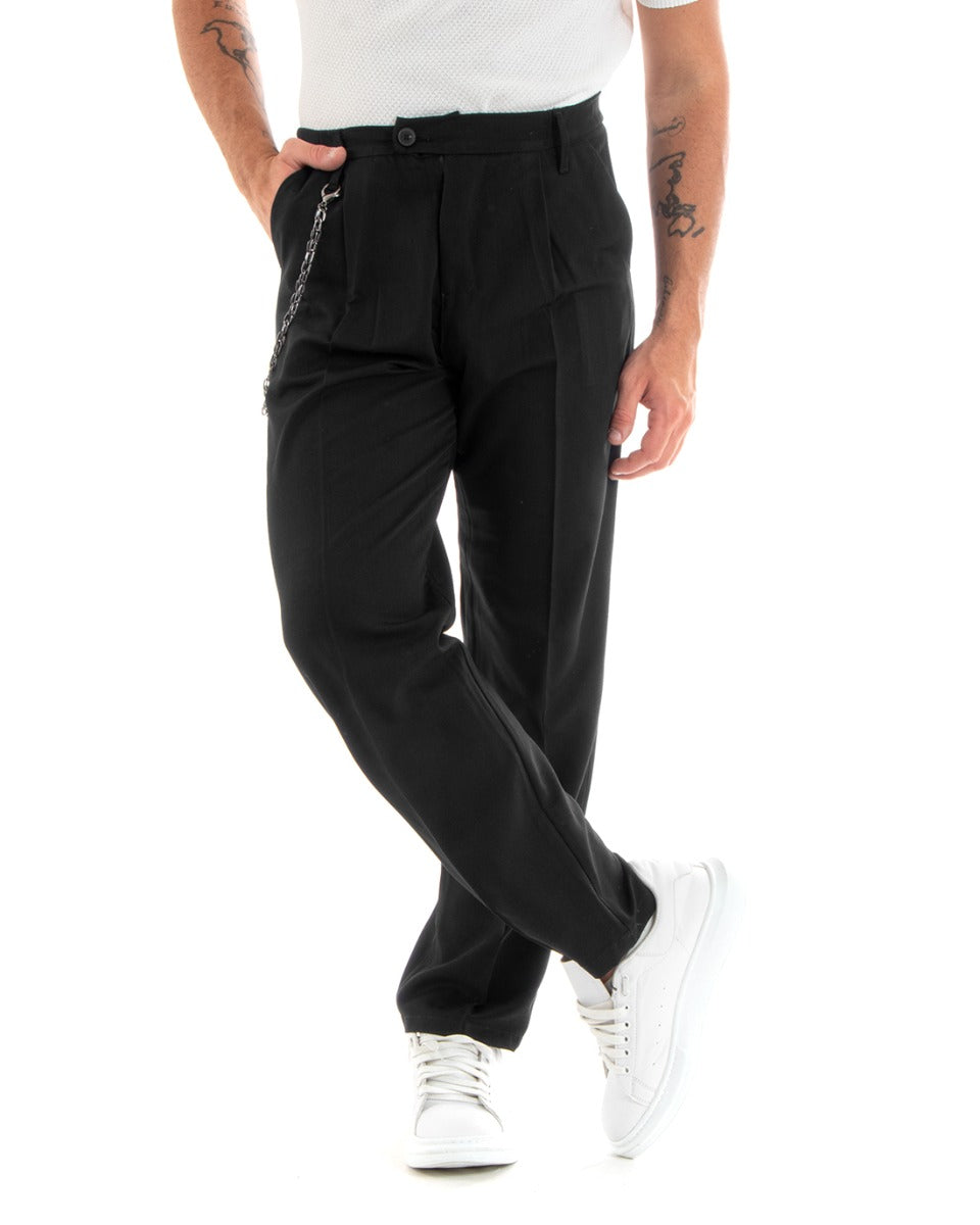 Men's Long Solid Color Trousers Wide Leg Elastic on the Back Hips Elongated Button Black Casual Elegant GIOSAL-P5854A