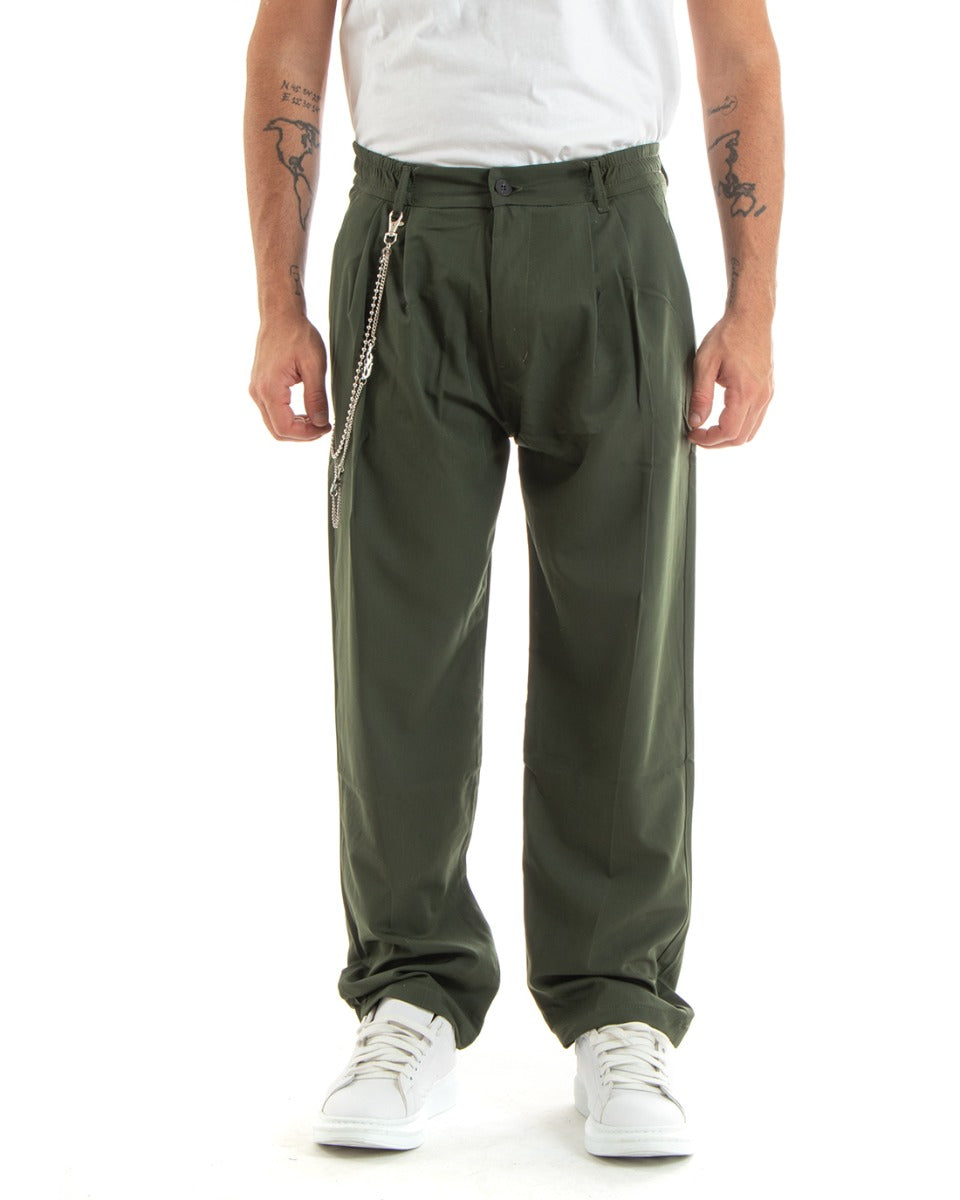 Men's Long Solid Color Wide Leg Elastic Trousers on the Back Hips Pocket America Casual Green GIOSAL-P5855A