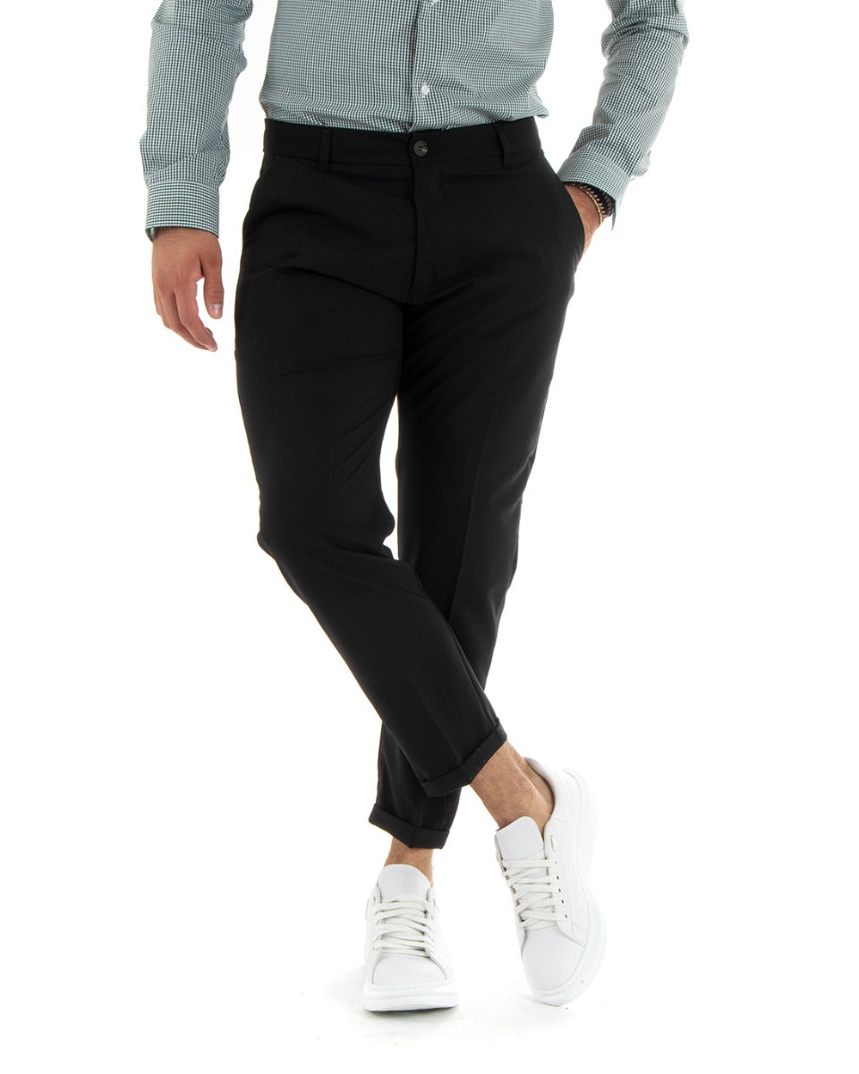 Men's Long Solid Color Classic Elegant America Pocket Trousers Black GIOSAL-P5861A