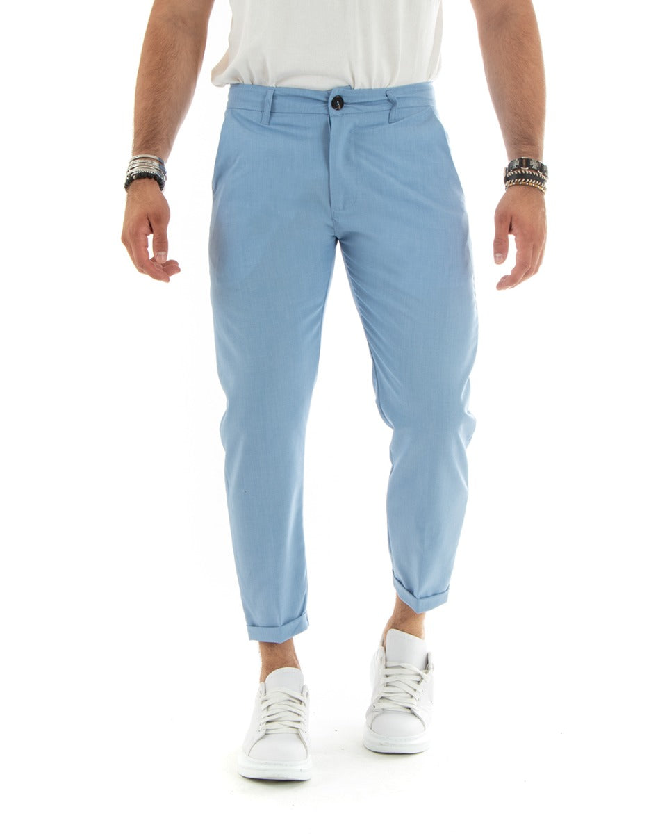 Men's Long Solid Color Classic Elegant America Pocket Trousers Light Blue GIOSAL-P5864A