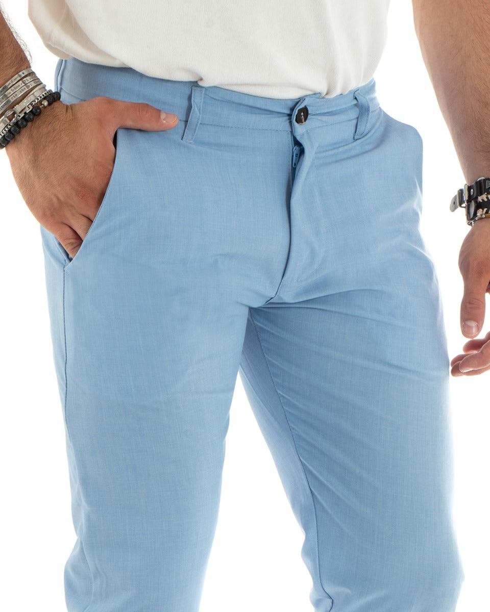Men's Long Solid Color Classic Elegant America Pocket Trousers Light Blue GIOSAL-P5864A