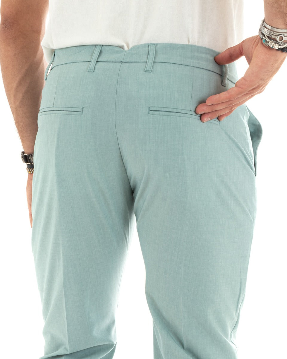 Men's Long Solid Color Trousers Classic Elegant America Pocket Water Green GIOSAL-P5866A
