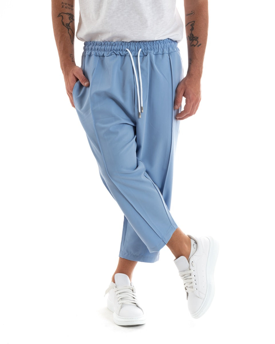 Men's Long Solid Color Trousers Cropped Wide Elastic Waist Bottom Powder GIOSAL-P5887A