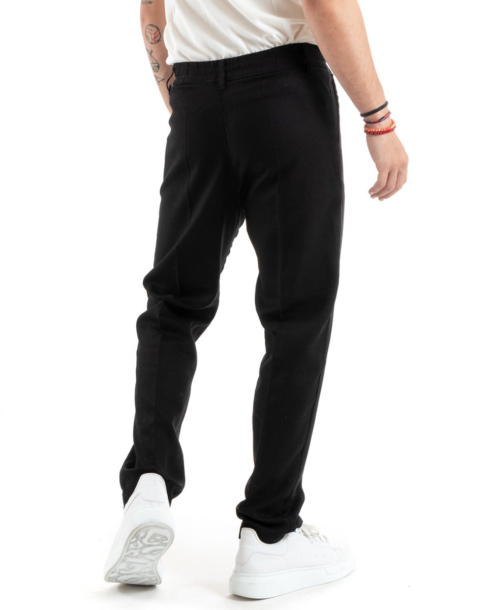 Men's Baggy Long Solid Color Trousers Elongated Elastic Button On The Back Linen Black Casual GIOSAL-P5892A