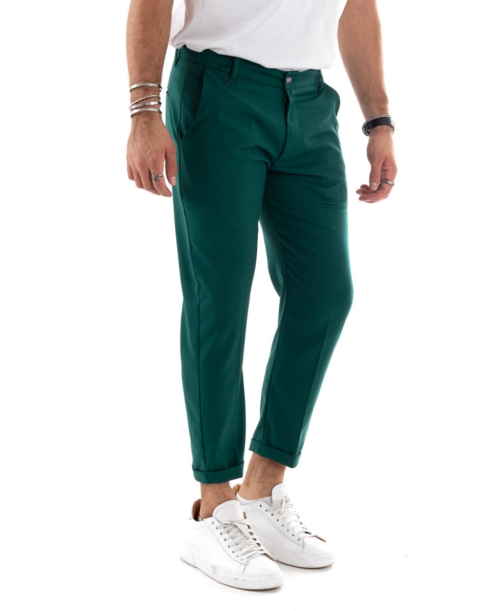 Pantaloni Uomo Tasca America Lungo Classico Casual Tinta Unita Verde GIOSAL-P5901A