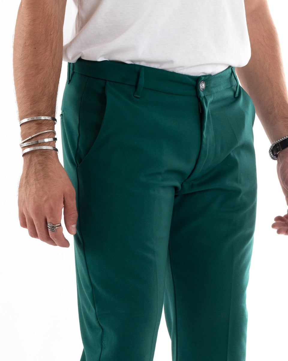 Men's Long Solid Color Green America Pocket Classic Casual Trousers GIOSAL P5901A