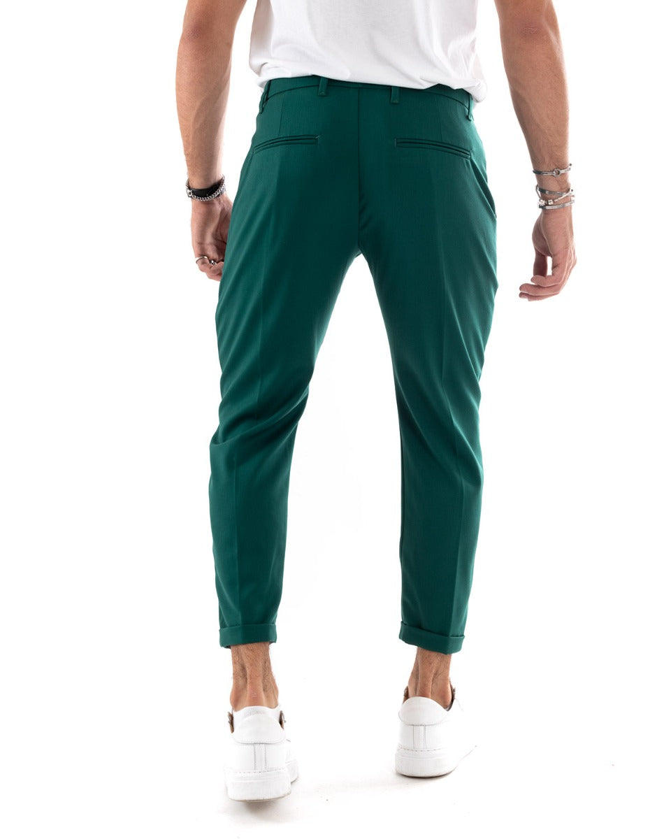 Pantaloni Uomo Tasca America Lungo Classico Casual Tinta Unita Verde GIOSAL-P5901A