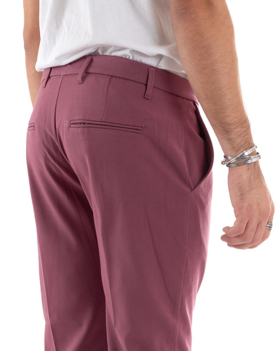 Men's Long Solid Color Dark Pink Trousers American Pocket Classic Casual GIOSAL P5902A