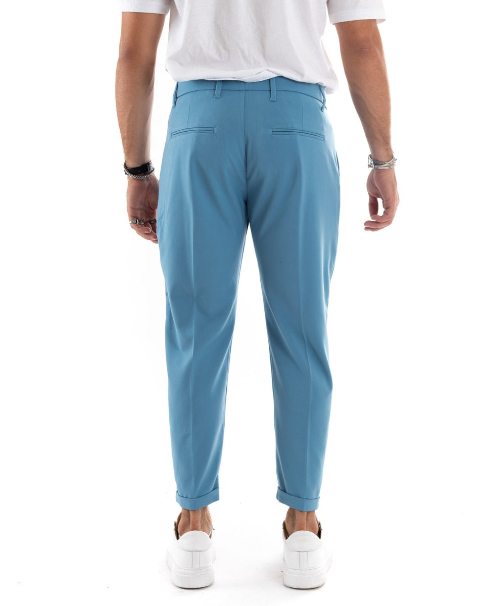 Pantaloni Uomo Tasca America Lungo Classico Casual Tinta Unita Azzurro GIOSAL-P5903A