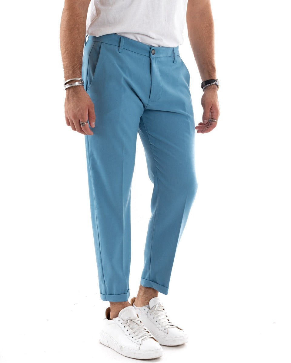 Men's Long Solid Color Light Blue America Pocket Classic Casual Trousers GIOSAL P5903A