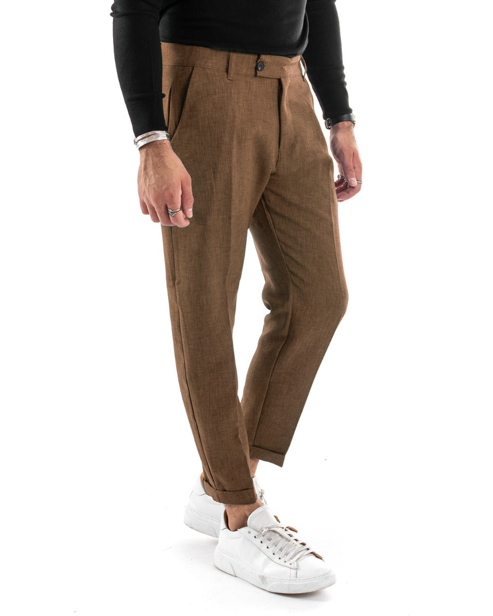 Men's Long Classic Melange Pants Solid Color Camel Elongated Button Casual GIOSAL - P5907A