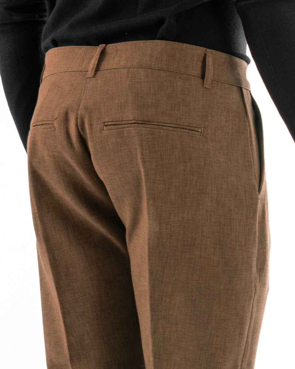 Men's Long Classic Melange Pants Solid Color Camel Elongated Button Casual GIOSAL - P5907A