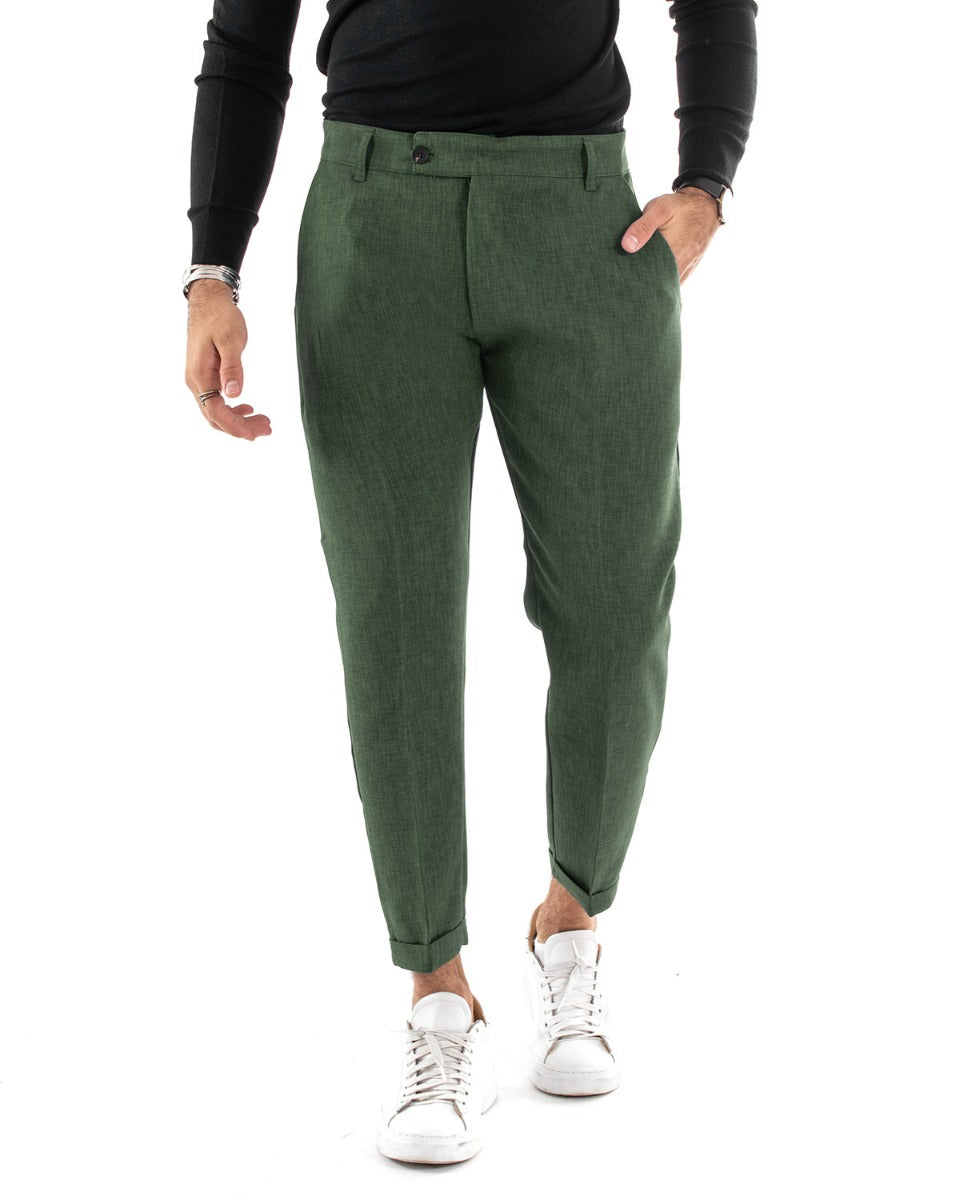 Pantaloni Uomo Tasca America Classico Verde Melangiato Abbottonatura Allungata Casual GIOSAL-P5908A