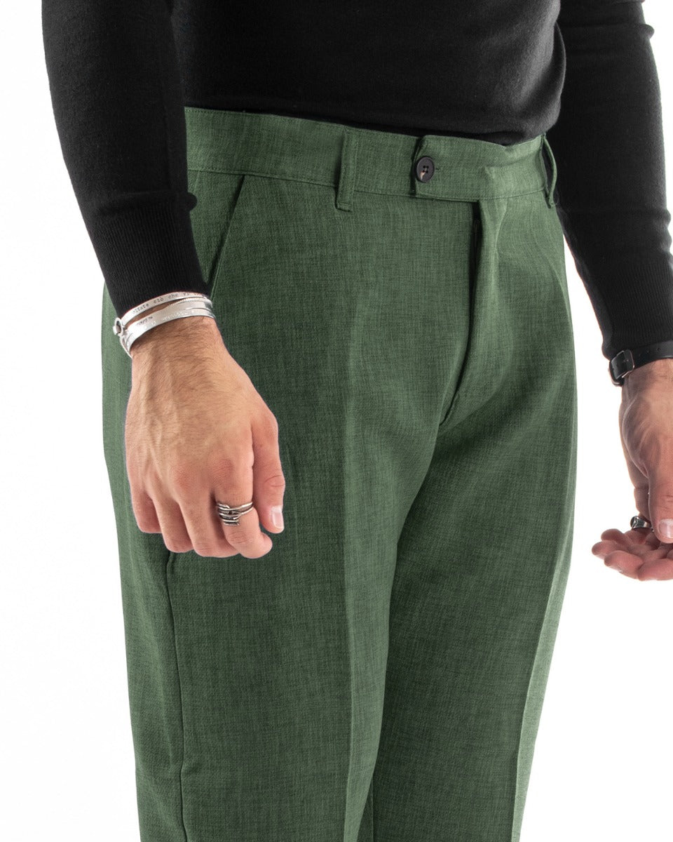 Pantaloni Uomo Tasca America Classico Verde Melangiato Abbottonatura Allungata Casual GIOSAL-P5908A