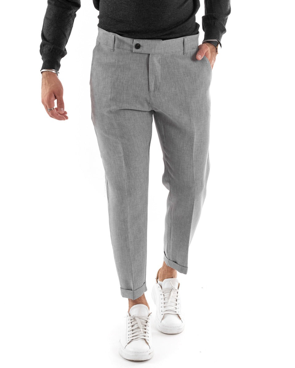 Men's Long Classic Melange Pants Solid Color Gray Casual Elongated Button GIOSAL - P5909A