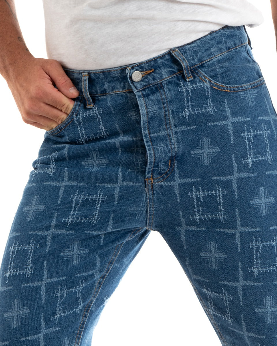 Pantaloni Jeans Uomo Straight Fit Denim Con Rotture Cinque Tasche GIOSAL-P5923A