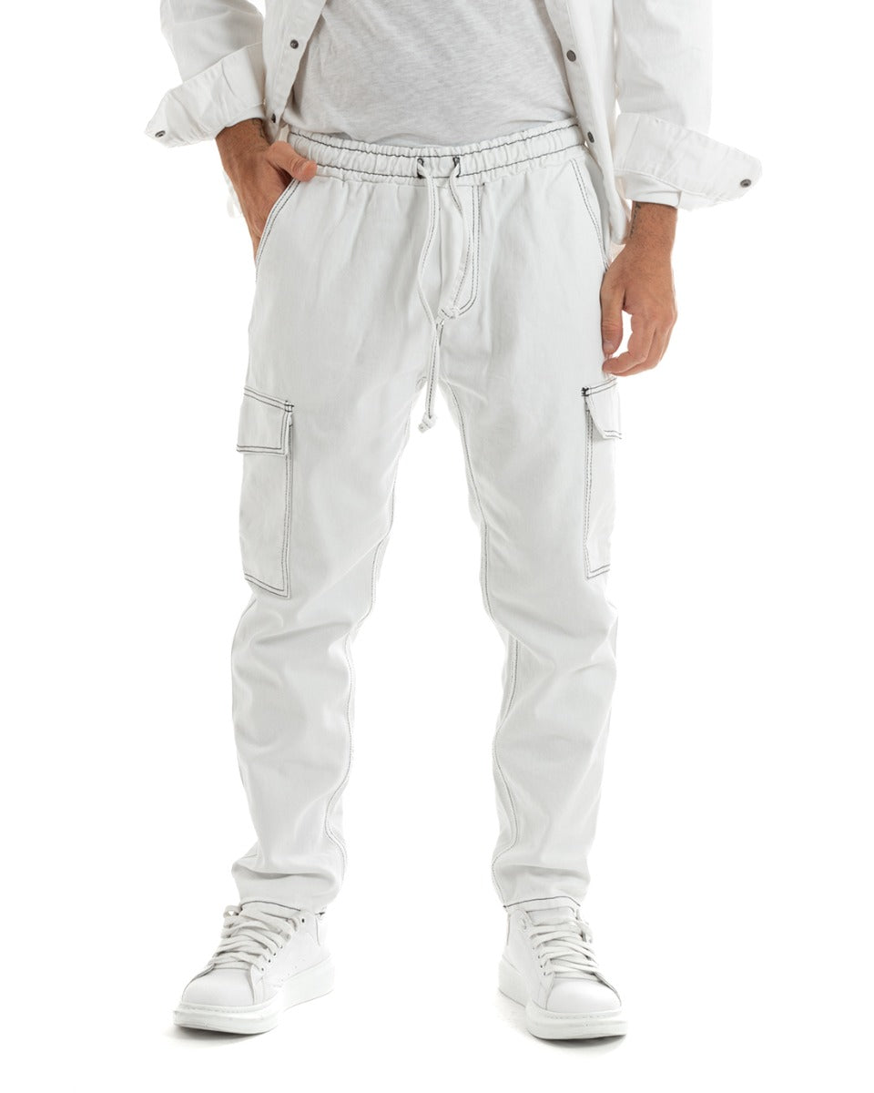 Men's Jeans Trousers Straight Fit Cargo Trousers White GIOSAL-P5926A