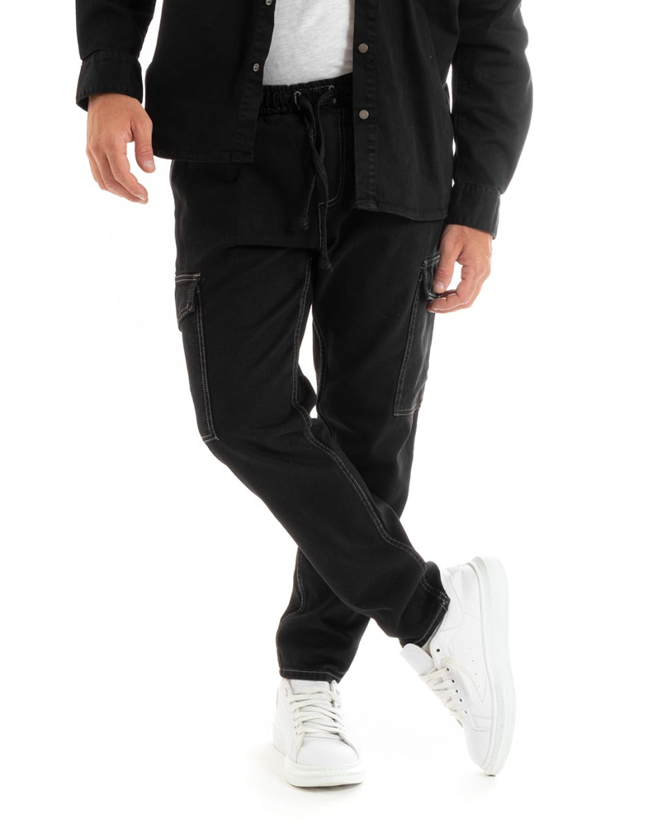 Men's Jeans Trousers Straight Fit Cargo Trousers Black GIOSAL-P5927A