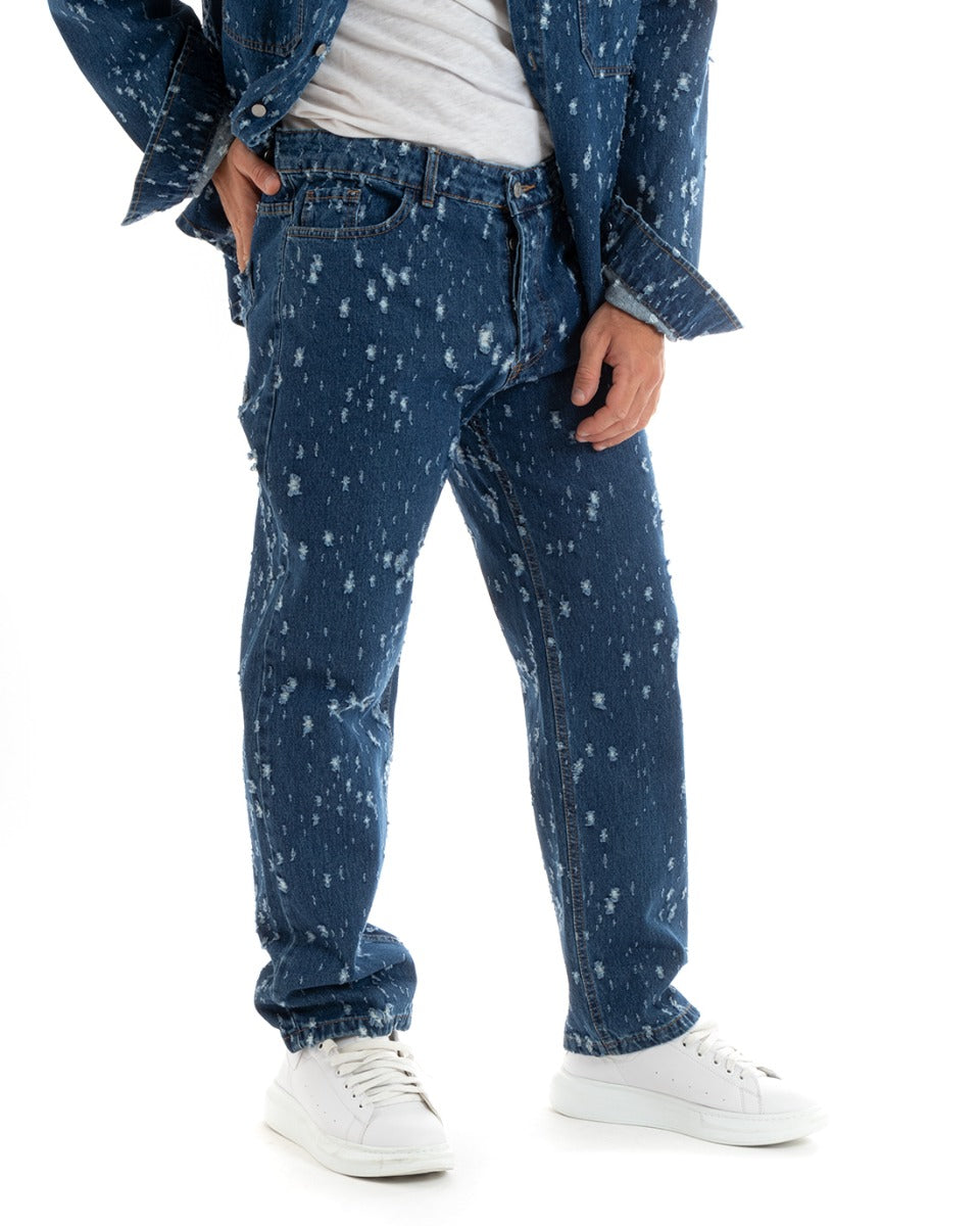 Pantaloni Jeans Uomo Straight Fit Denim Scuro Con Rotture Cinque Tasche GIOSAL-P5929A