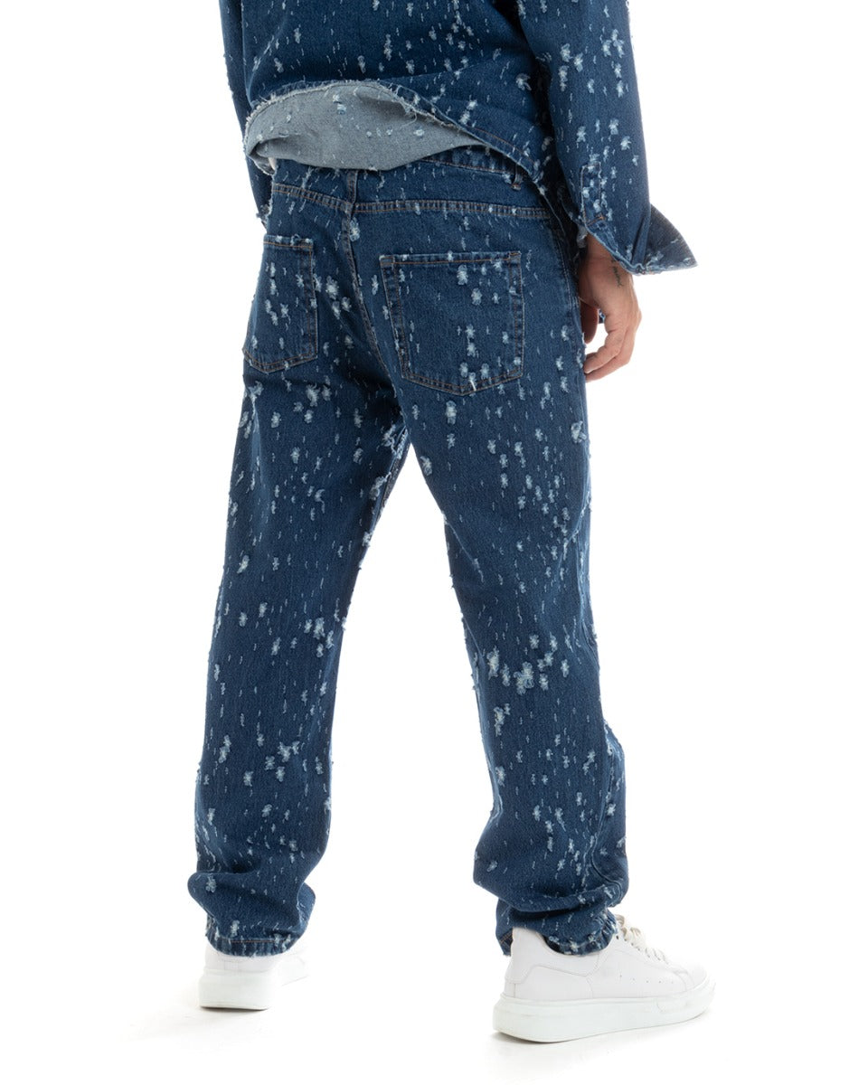 Pantaloni Jeans Uomo Straight Fit Denim Scuro Con Rotture Cinque Tasche GIOSAL-P5929A