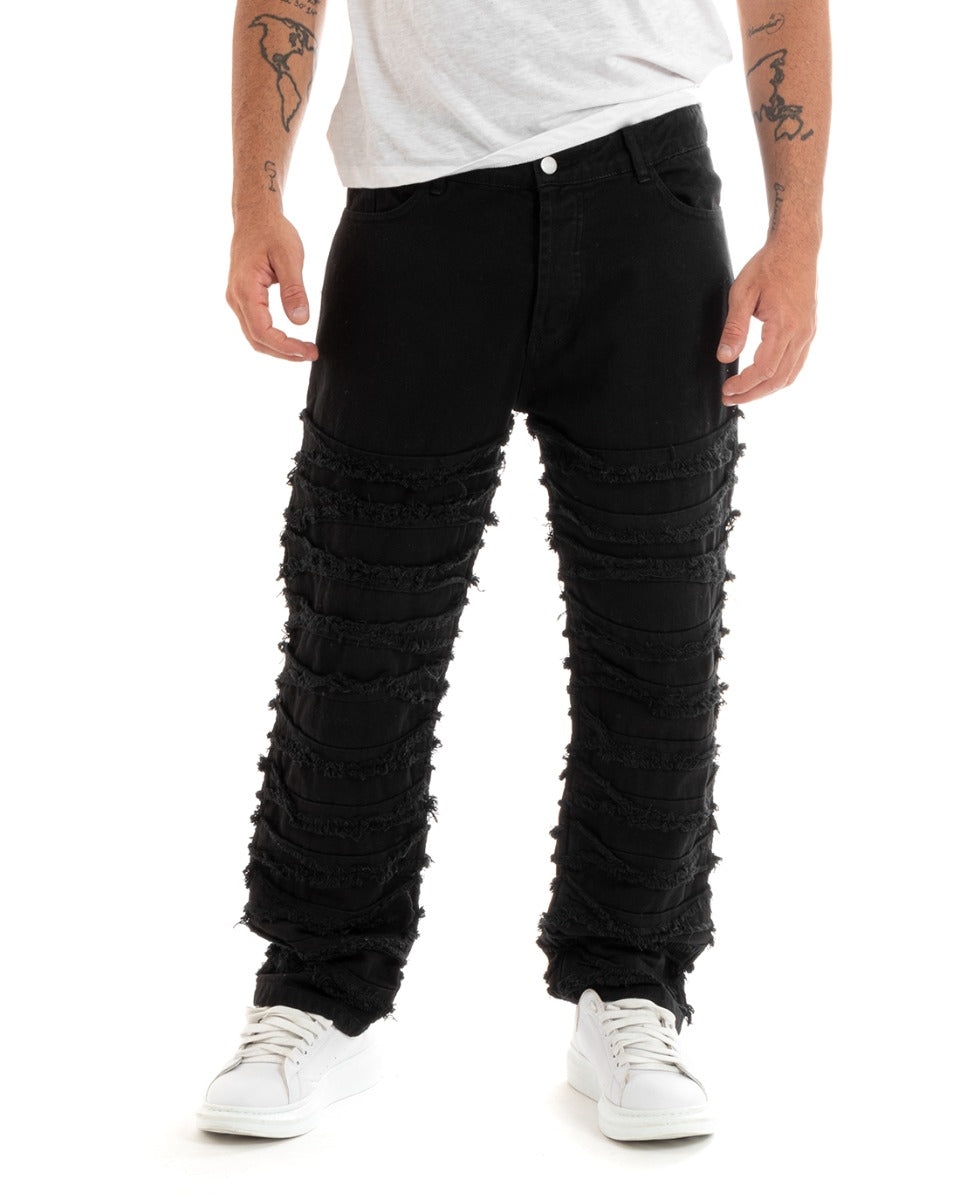 Men's Jeans Five Pocket Straight Fit Ripped Black Casual Trousers GIOSAL-P5930A