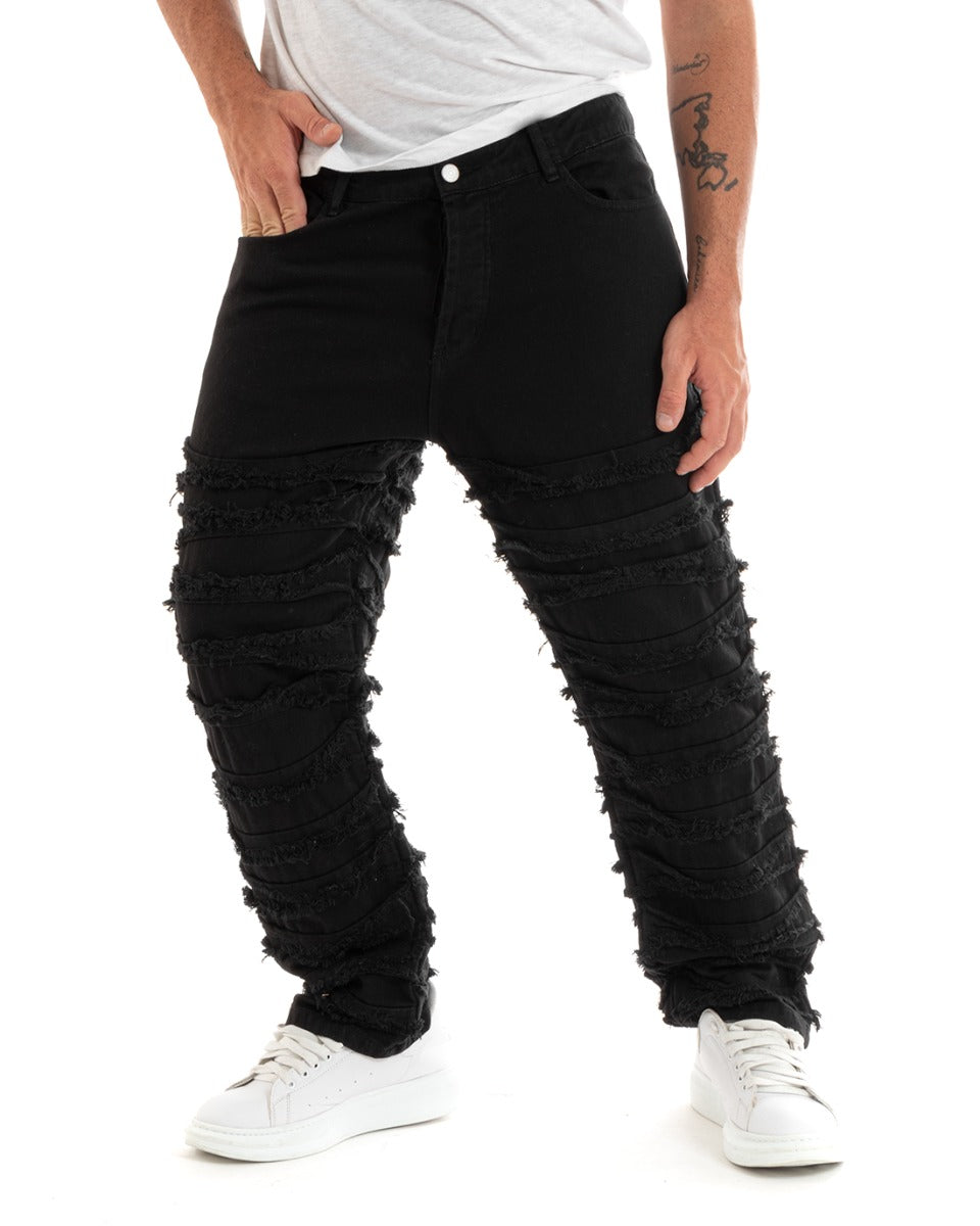 Pantaloni Uomo Jeans Cinque Tasche Straight Fit Ripped Nero Casual GIOSAL-P5930A