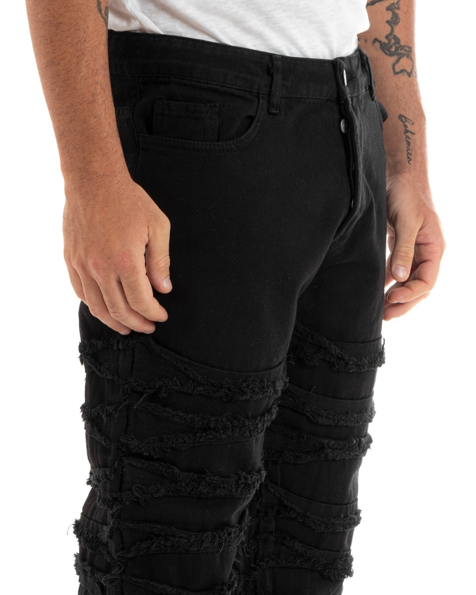 Pantaloni Uomo Jeans Cinque Tasche Straight Fit Ripped Nero Casual GIOSAL-P5930A