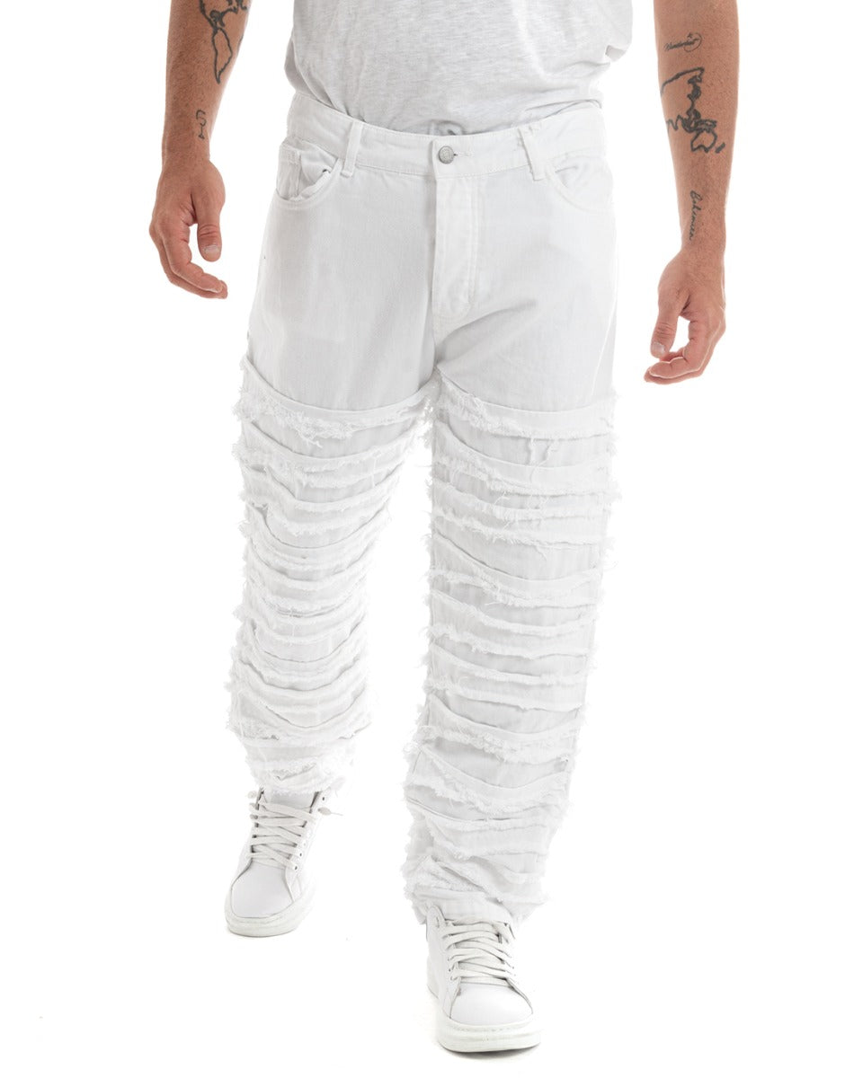 Men's Jeans Trousers Five Pockets Straight Fit Ripped White Casual GIOSAL-P5931A