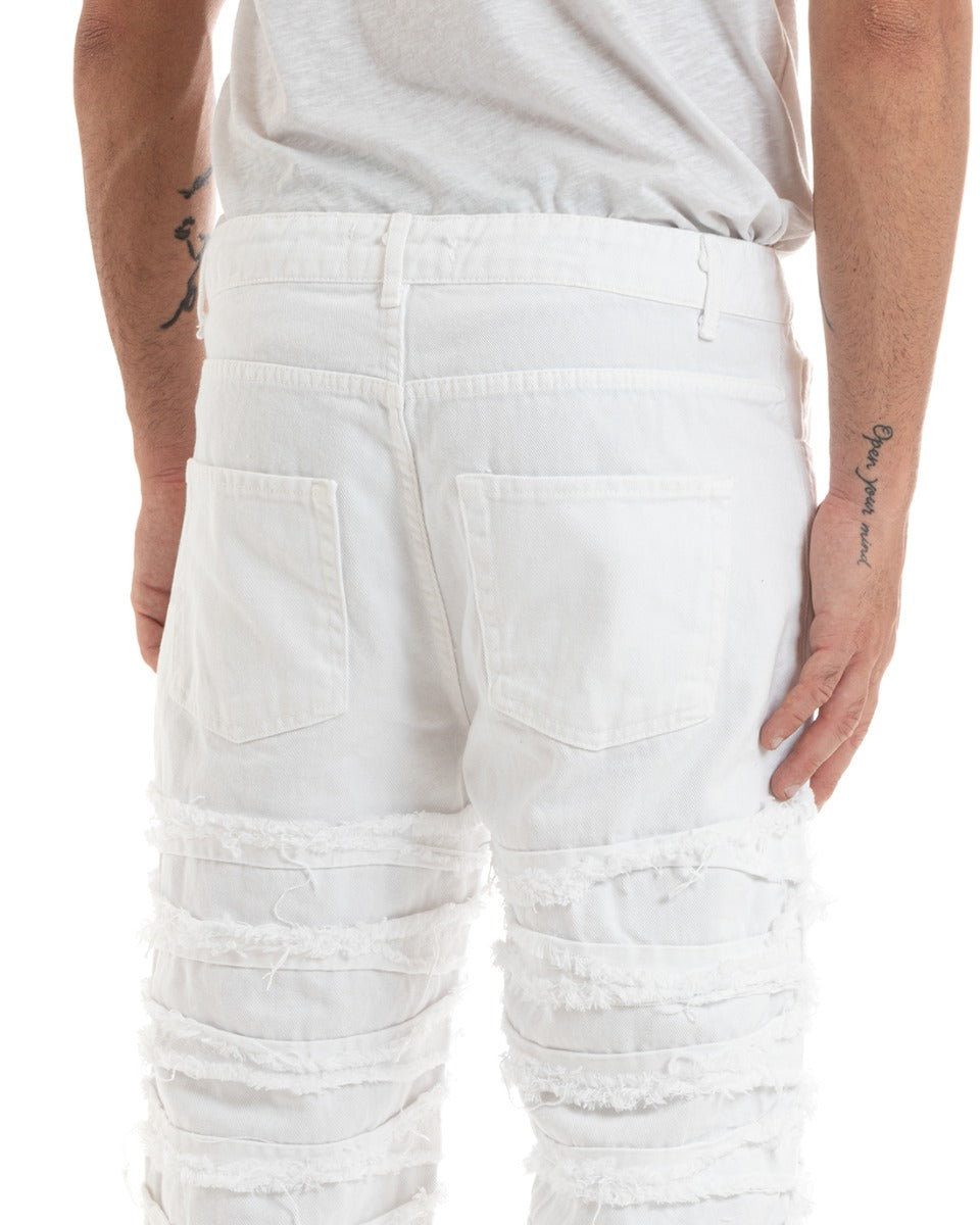 Men's Jeans Trousers Five Pockets Straight Fit Ripped White Casual GIOSAL-P5931A
