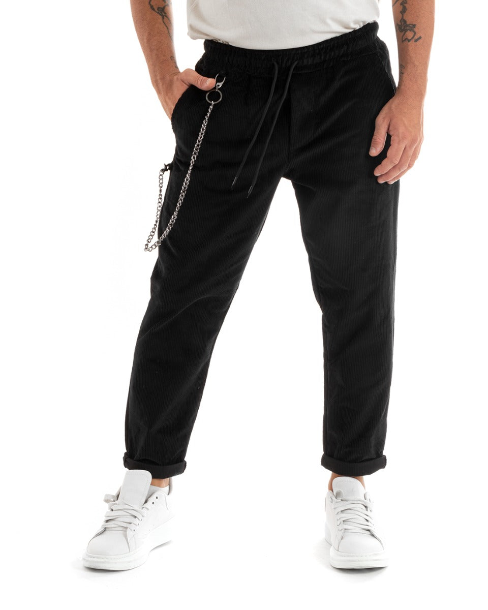 Men's Long Pants Drawstring Waist Corduroy Plain Black Casual GIOSAL-P5935A