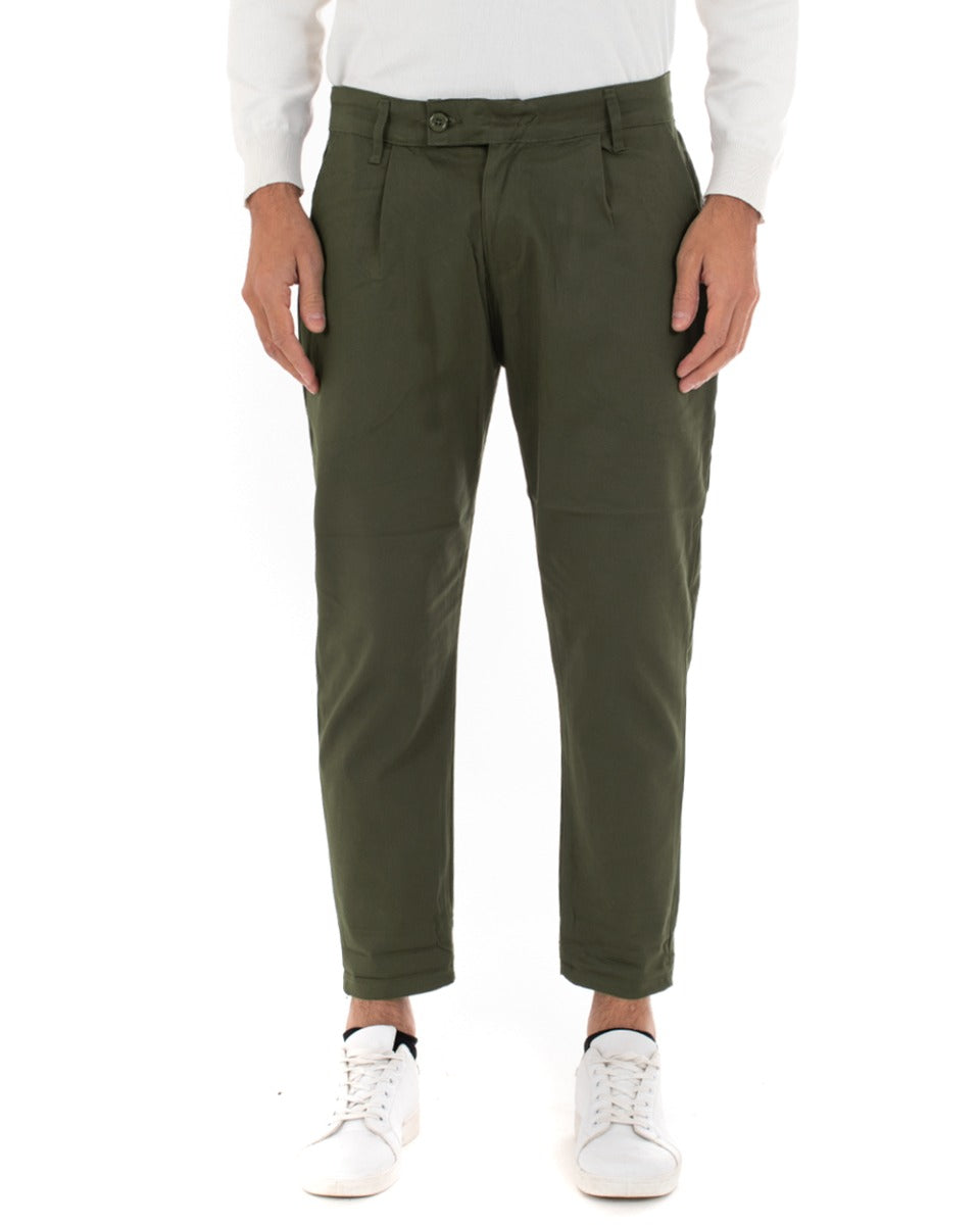 Men's Long Trousers with Elongated Button Solid Color Green Casual GIOSAL-P5936A