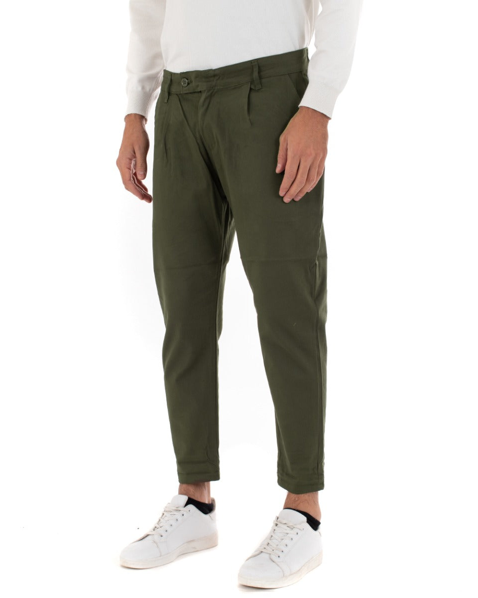 Pantaloni Uomo Abbottonatura Allungata Cotone Capri Tinta Unita Verde Casual GIOSAL-P5936A