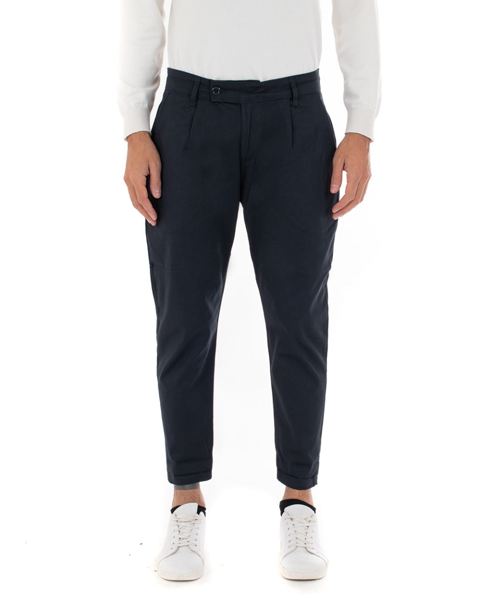 Men's Long Trousers with Elongated Button Solid Color Blue Casual GIOSAL-P5938A