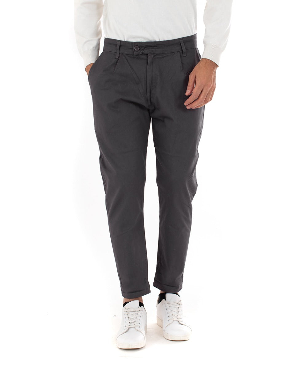 Men's Long Pants with Elongated Button Solid Color Casual Gray GIOSAL-P5939A