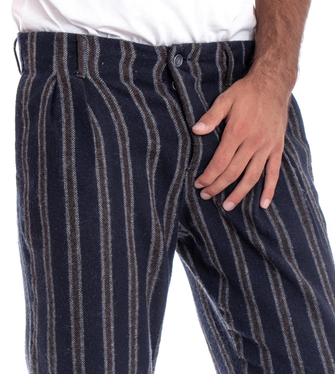 Pantaloni Uomo Tasca America Blu Righe Rigato GIOSAL-P1830A