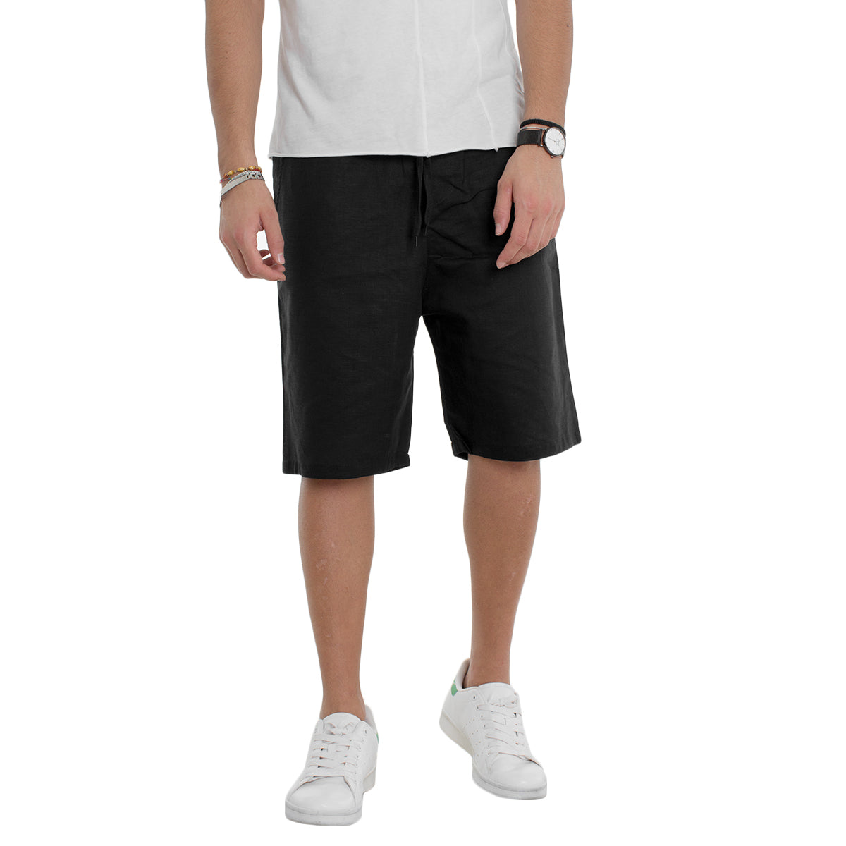 Bermuda Pantaloncino Corto Uomo Tinta Unita Nero Elastico Comfort GIOSAL-PC1233A