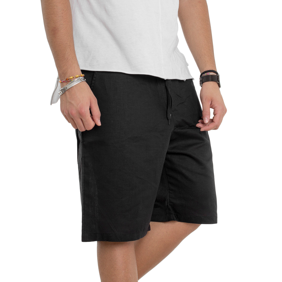 Bermuda Shorts Men's Solid Color Black Elastic Comfort GIOSAL-PC1233A