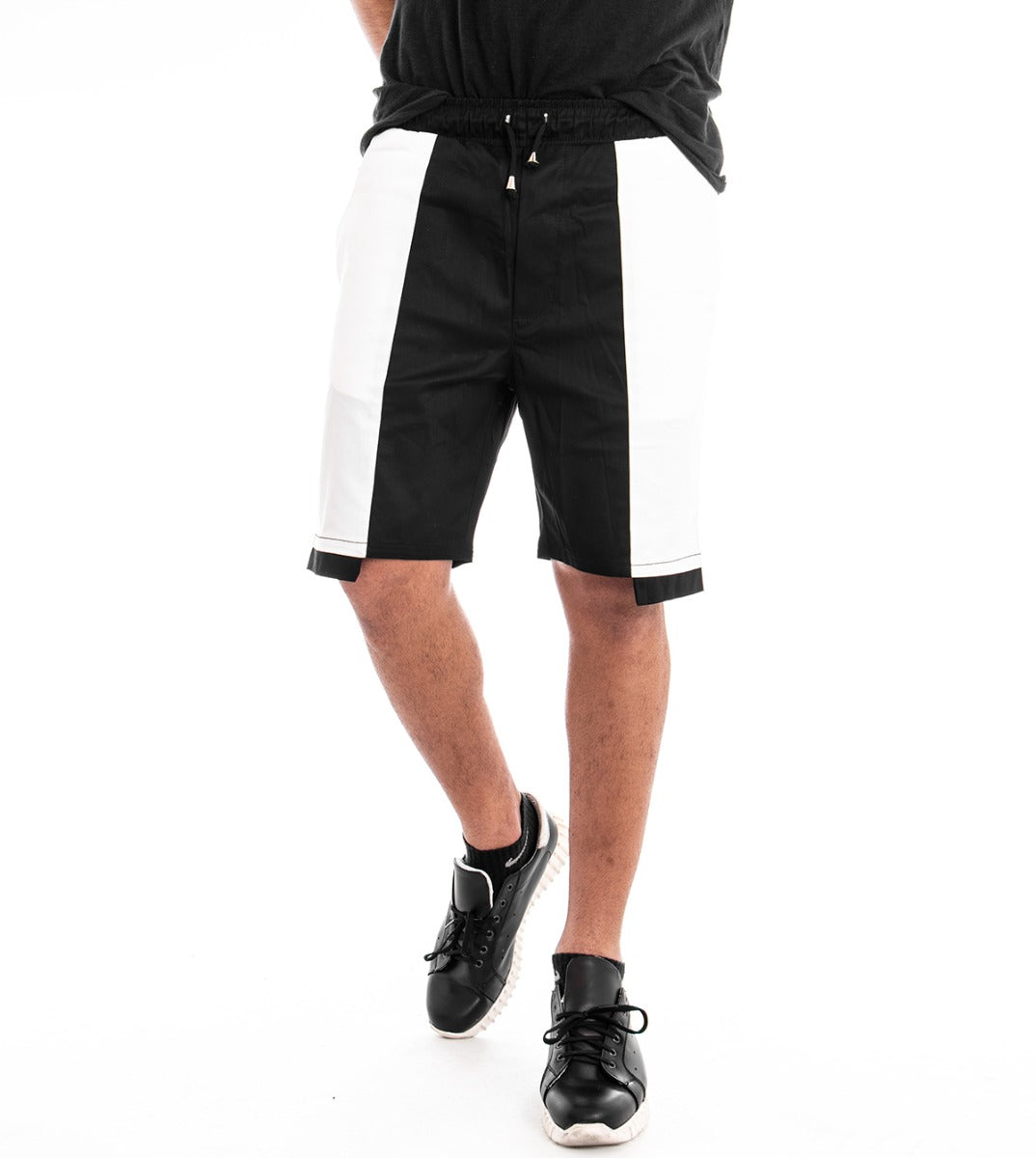 Men's Short Elastic Bermuda Shorts Two-Tone Black GIOSAL-PC1280A