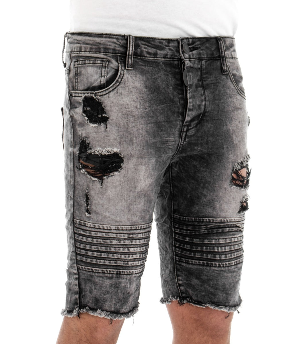 Bermuda Shorts Men's Short Jeans Gray Five Pockets Breaks Biker GIOSAL-PC1289A