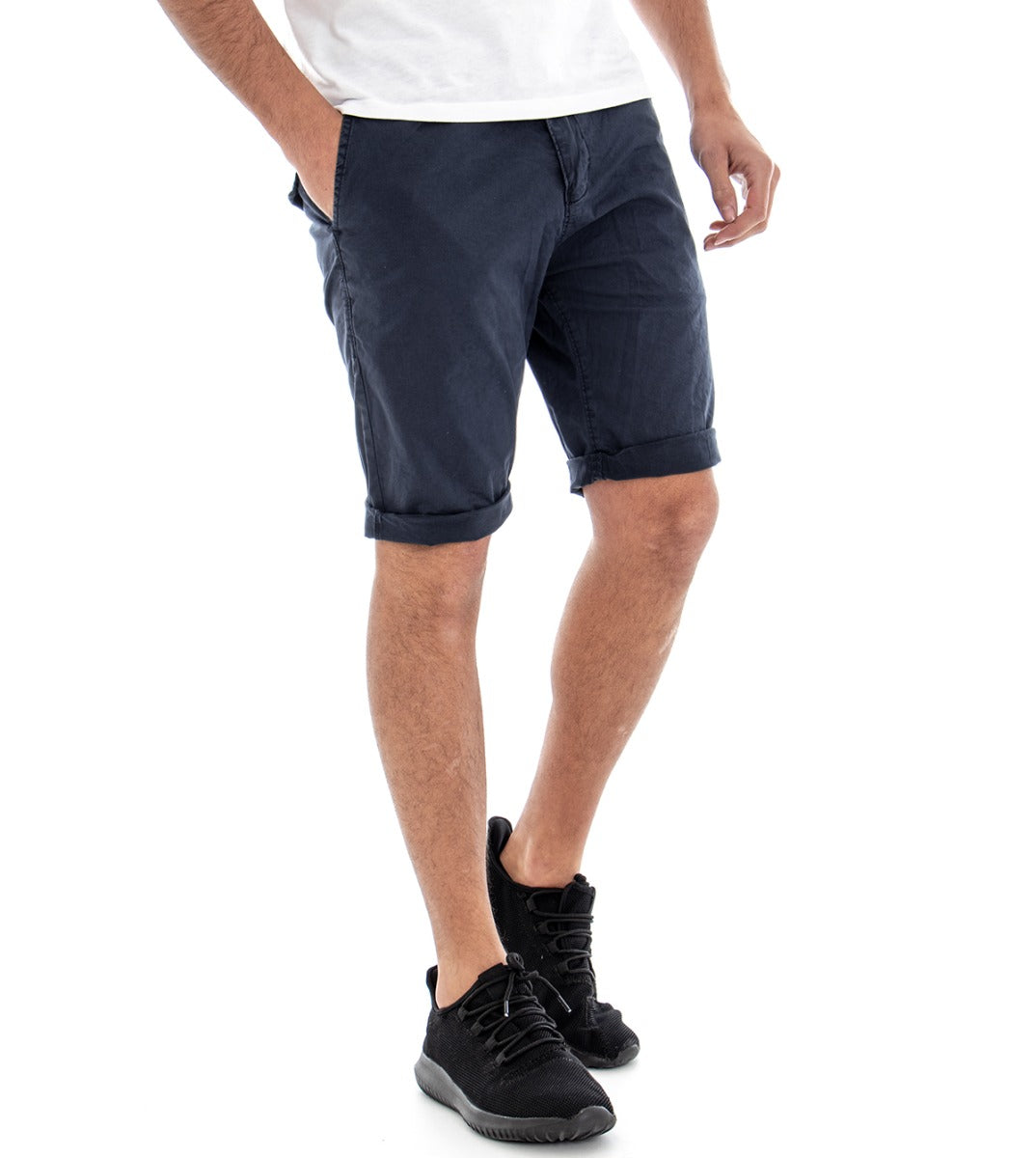 Bermuda Pantaloncino Uomo Corto Tasca America Tinta Unita Blu Slim GIOSAL-PC1300A