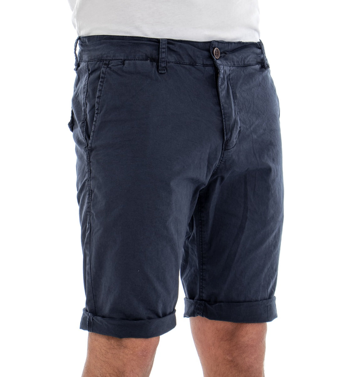 Bermuda Pantaloncino Uomo Corto Tasca America Tinta Unita Blu Slim GIOSAL-PC1300A