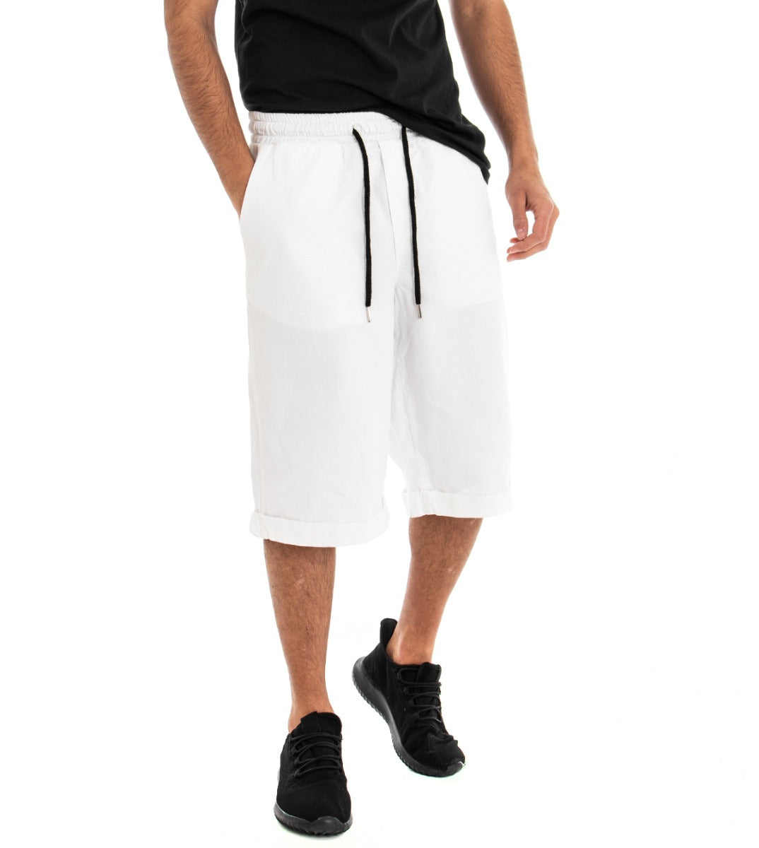 Bermuda Men's Shorts America Pocket Elastic White Low Crotch GIOSAL-PC1319A