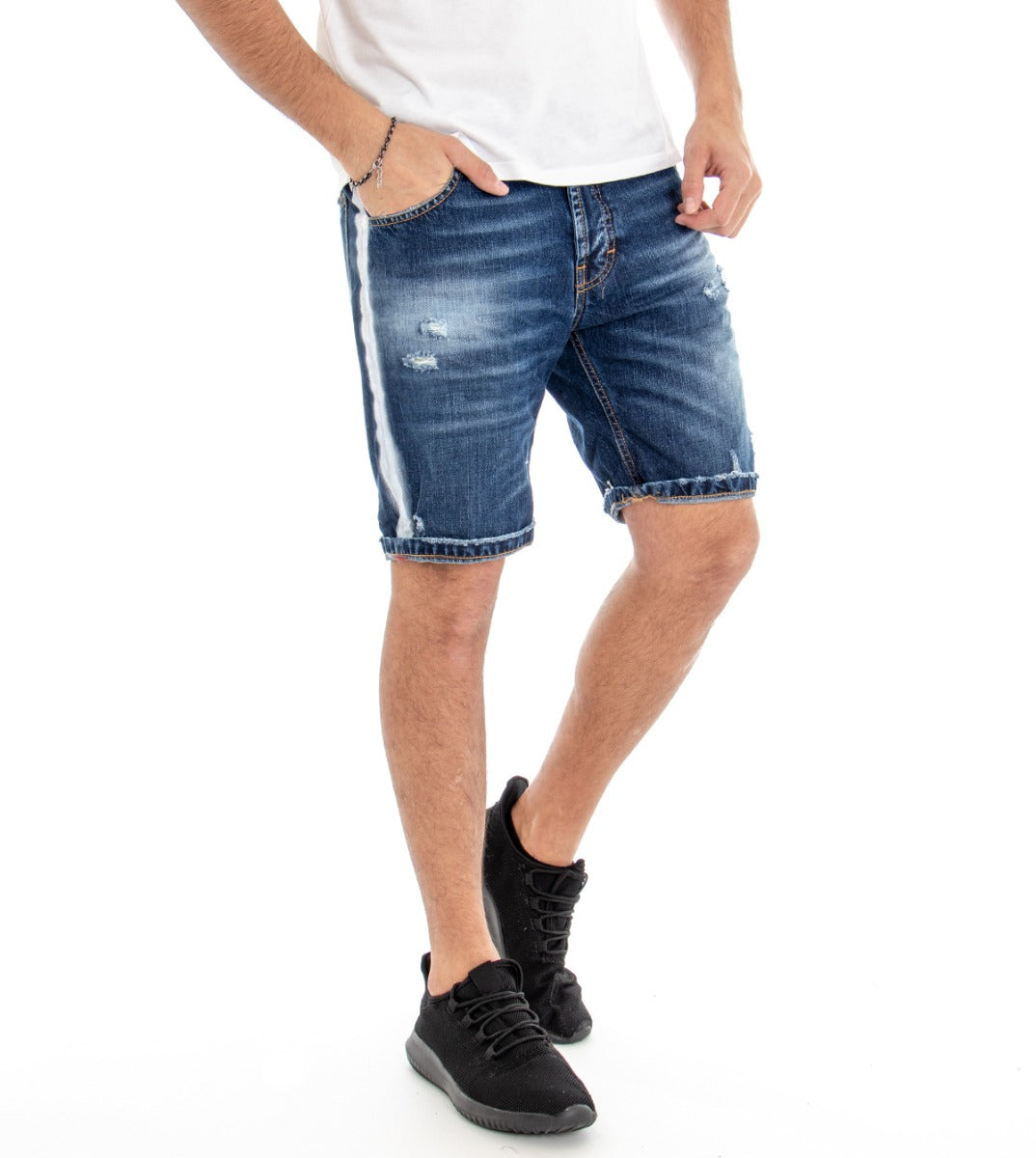 Bermuda Men's Jeans Shorts Denim Side Stripe Slim Five Pockets GIOSAL-PC1336A