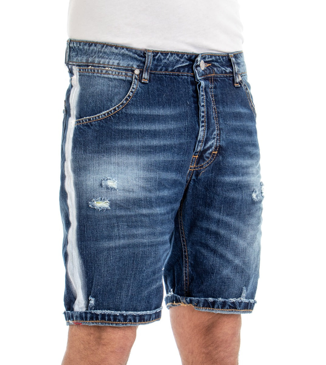 Bermuda Men's Jeans Shorts Denim Side Stripe Slim Five Pockets GIOSAL-PC1336A