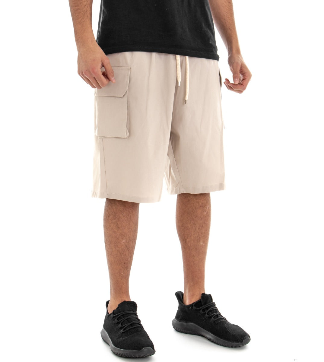 Beige Men's Bermuda Shorts with Low Elastic Crotch GIOSAL-PC1347A