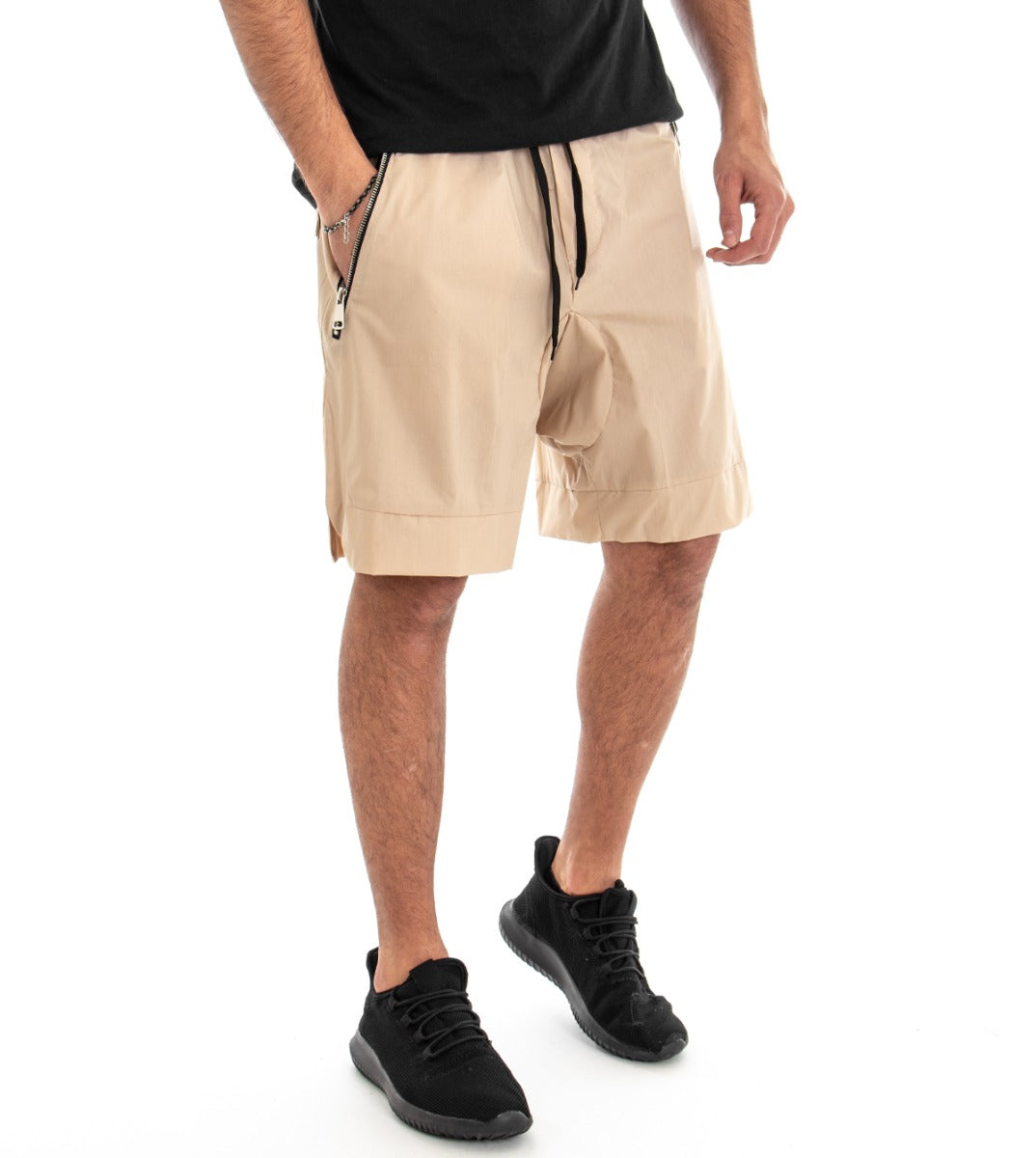 Bermuda Men's Shorts Beige Elastic Low Crotch GIOSAL-PC1360A