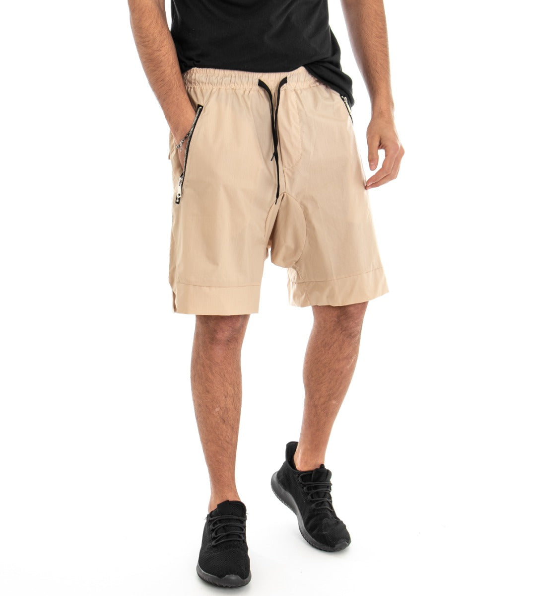 Bermuda Men's Shorts Beige Elastic Low Crotch GIOSAL-PC1360A