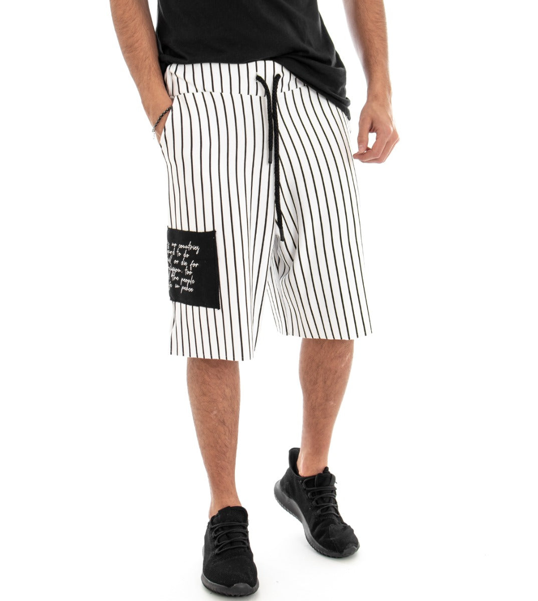 Bermuda Men's Tracksuit Shorts Striped Elastic Low Crotch Cotton GIOSAL-PC1369A