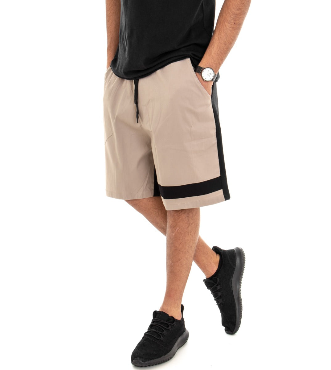 Bermuda Pantaloncino Corto Uomo Tuta Bicolore Beige GIOSAL-PC1376A