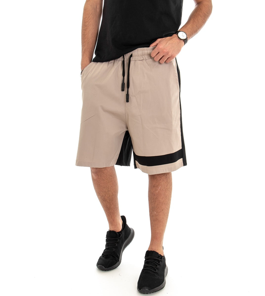 Bermuda Pantaloncino Corto Uomo Tuta Bicolore Beige GIOSAL-PC1376A